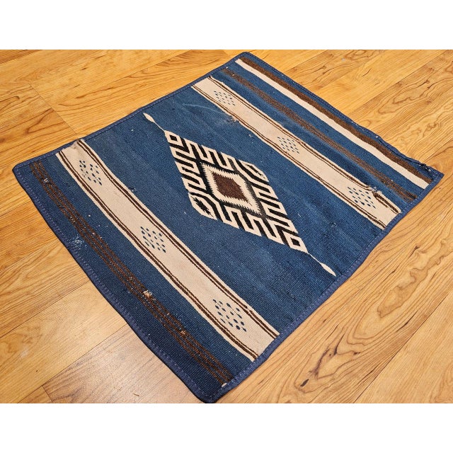 Vintage Mexican Saltillo Serape Kilim Rug, Flat-Woven Wool Blanket, Royal Blue, 2x2 For Sale - Image 10 of 10
