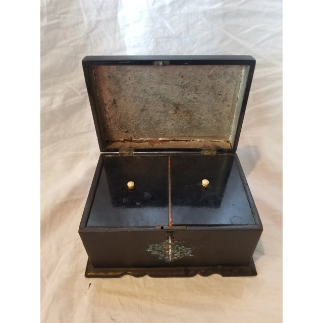 Antique hand painted and abalone inlay Papier mache tea Caddy box from the 19th century.