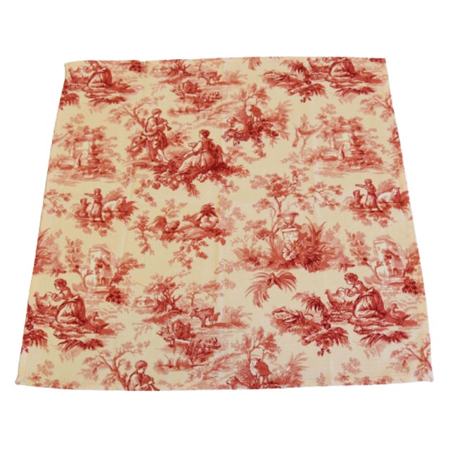 French Country French Country Floral Cream, Red & Pink Toile Napkins - Set of 4 For Sale - Image 3 of 7