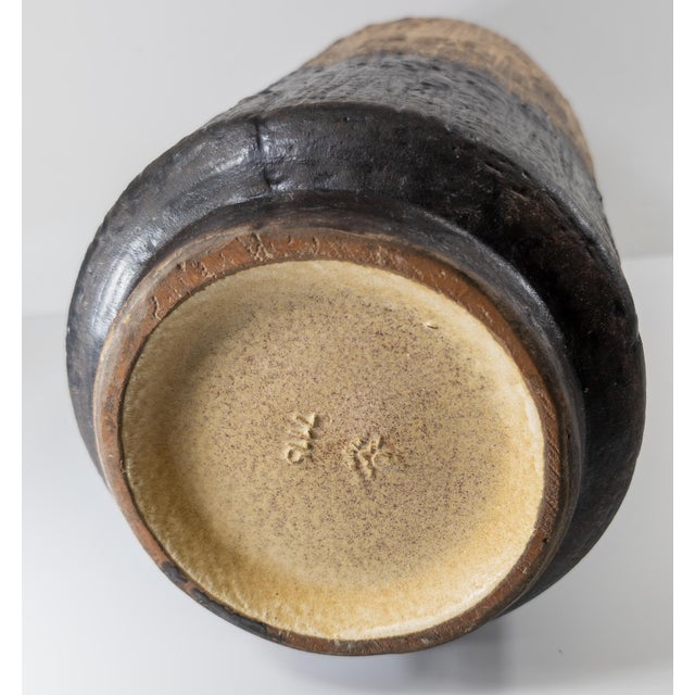 Mid-Century Modern Brown Glazed Pottery Vase, Signed For Sale - Image 9 of 10