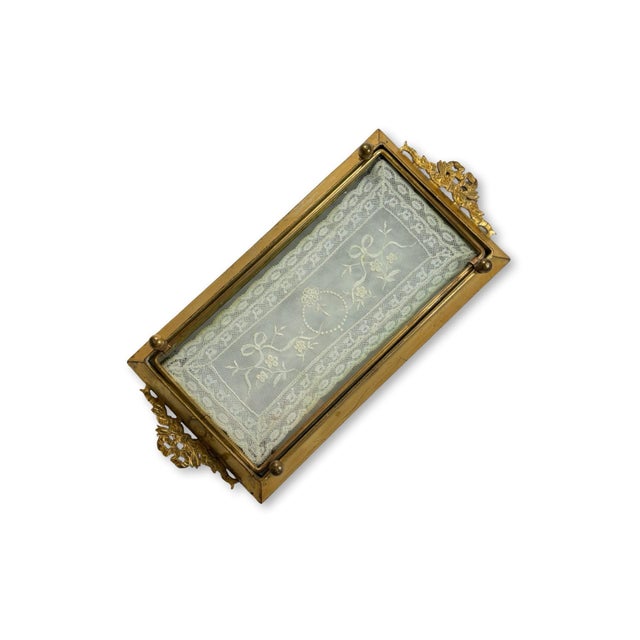 Antique Empire Art Gold Jeweled Vanity Tray With Ivory Lace, Circa 1920s–1930s For Sale - Image 4 of 13