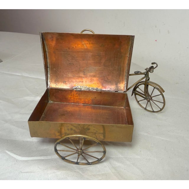 Handmade Antique Brass Bicycle Bike W/ Moving Parts & Side Car Trinket Box Jar For Sale - Image 11 of 13