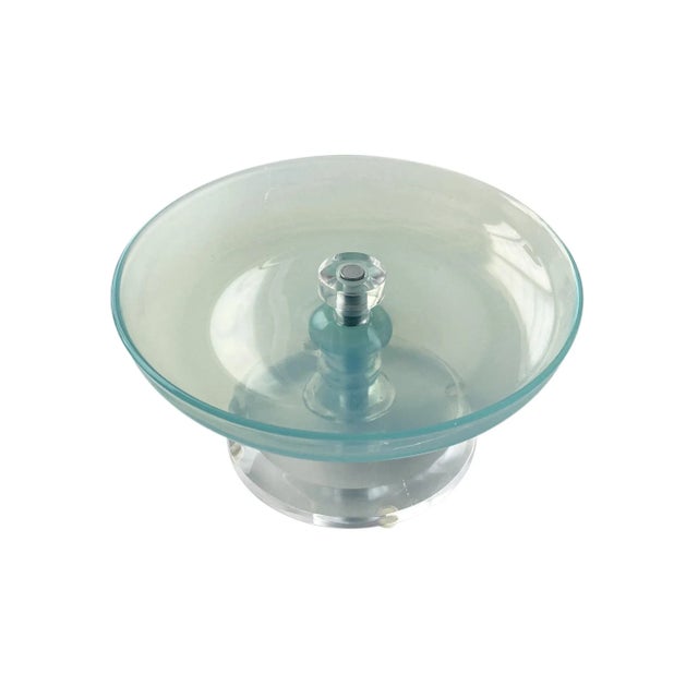 Aqua Murano Dish With Lucite Base, 1960s Opalescent Aqua Blue For Sale - Image 8 of 8