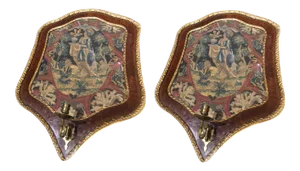 19th Century Needlepoint Wall Sconces - a Pair