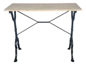 French Modern Wrought Iron & Travertine Rectangular Bistro/Garden Table