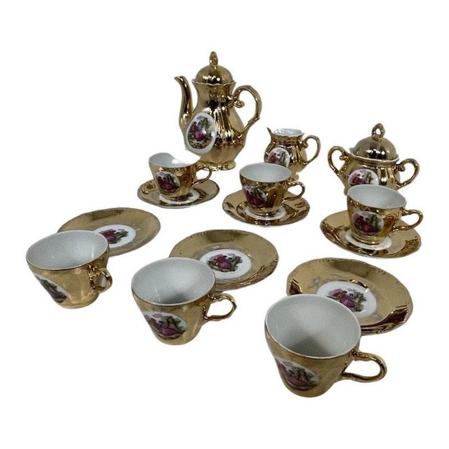 Gilt Fragonard Mocca Service from Versailles, Set of 15 For Sale - Image 9 of 9