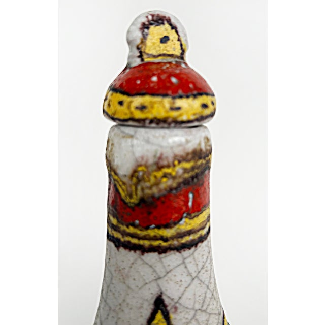 Red Mid 20th Century Italian Guido Gambone Glazed Ceramic Vessel With Stopper, Signed on Underside For Sale - Image 8 of 9