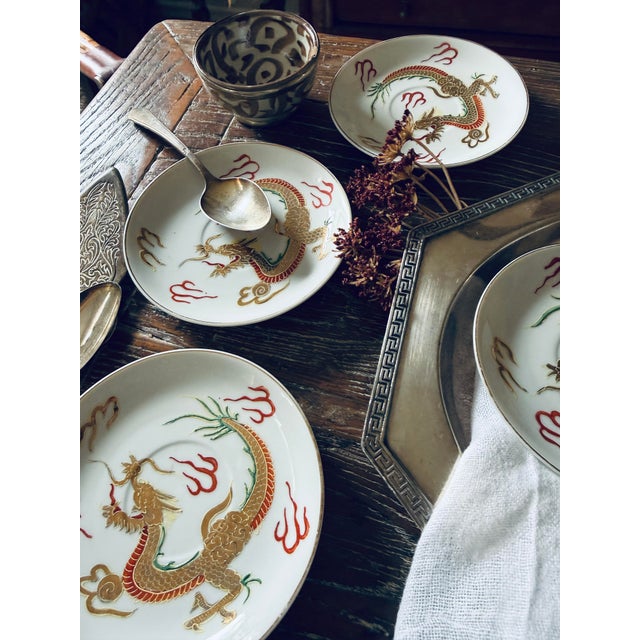 Vintage Japanese Dragonware Moriage Saucers – Set of 4 For Sale - Image 11 of 11