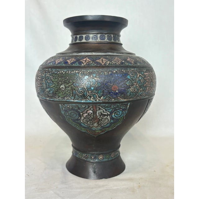 Late 19th Century Chinese Bronze and Cloisonne Vase (Champleve) For Sale - Image 4 of 14