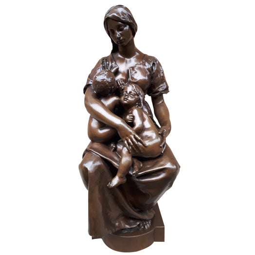 Bronze Sculpture of a Breastfeeding Mother by Paul Dubois, 1800s For Sale