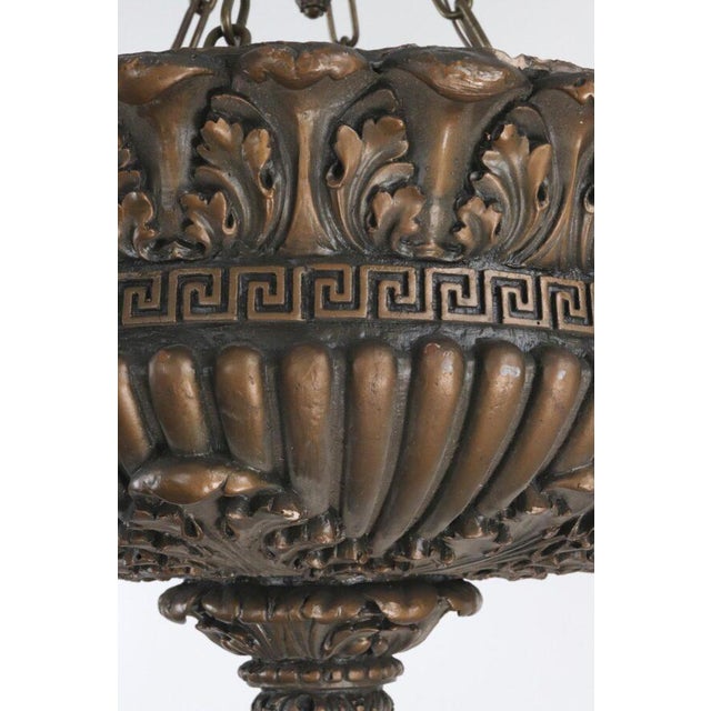 Mid 20th Century Mid 20th Century Neoclassical Bronze Painted Composition Plaster Basket Pendant Light For Sale - Image 5 of 15