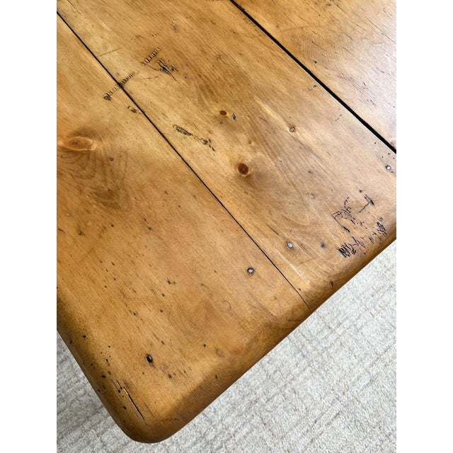 Antique English Pine Kitchen Table With Drawer For Sale - Image 4 of 6