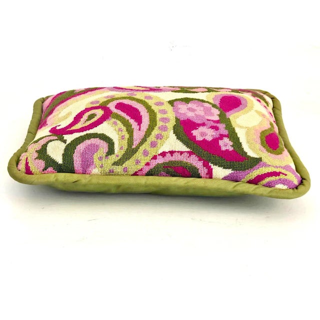 Vintage Needlepoint Pillow With Paisley Floral Motif For Sale - Image 10 of 16