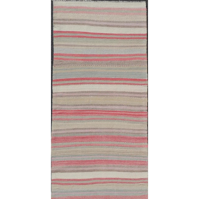 Mid 20th Century Colorful Vintage Turkish Kilim Runner With Stripes and Multi Colors For Sale In Atlanta - Image 6 of 12