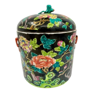 Early 20th C. Chinoiserie Qing Dynasty Famille Noir Ginger Jar