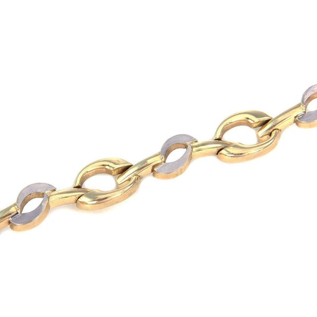 Contemporary Mid 20th Century Wide Fancy 14k Two Tone Gold Link Bracelet For Sale - Image 3 of 5
