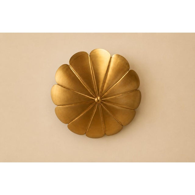 Solid Brass Lotus Pendant Light With Sculptural Layered Petals and Elegant Chain Suspension For Sale - Image 6 of 7
