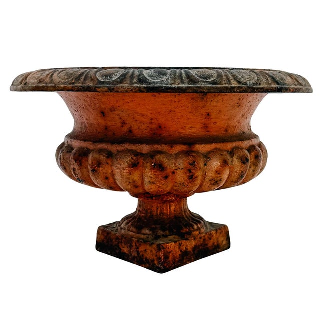Metal Antique French Style Cast Iron Campana Urn Planters - A Pair For Sale - Image 7 of 11