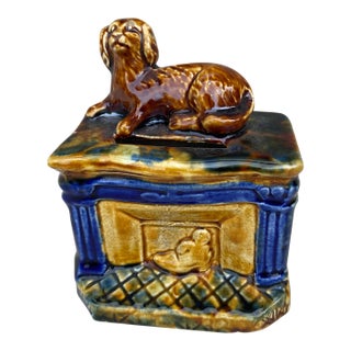 19th Century French Majolica Dog on a Chimney Money Bank For Sale