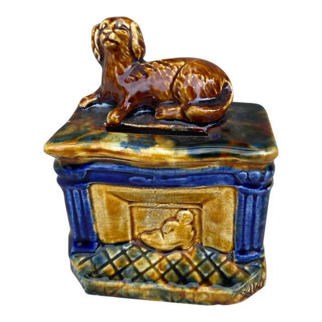 19th Century French Majolica Dog on a Chimney Money Bank For Sale