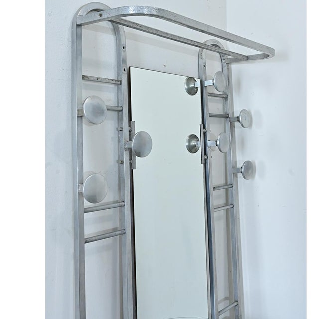 French Art Deco Aluminum Hall Tree with Mirror For Sale - Image 11 of 15