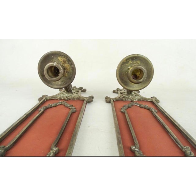 A Pair of English Antique Silver Finish Iron Wall Sconces For Sale - Image 4 of 5