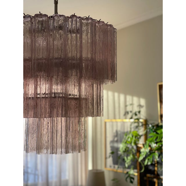 Tubular Pink Murano Chandelier For Sale - Image 6 of 9