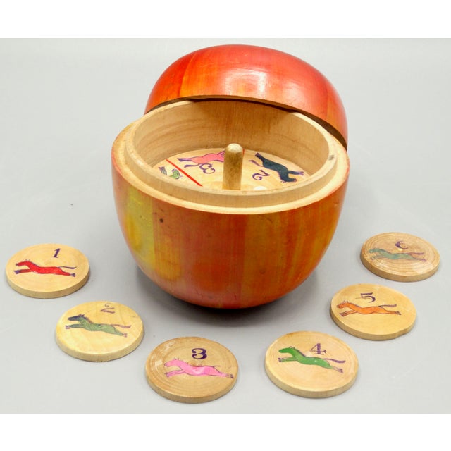 Folk Art Carved Apple Steeplechase Horse Racing Game Box For Sale - Image 6 of 9