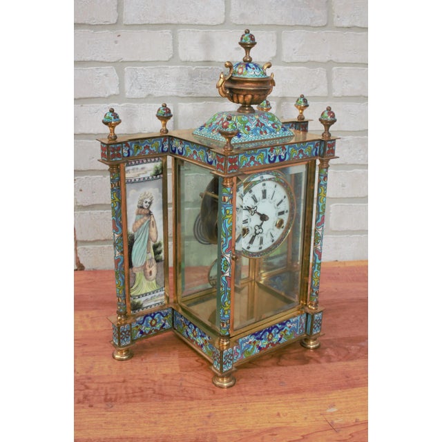Vintage Chinese Cloisonné Enamel Wind Up 7 Day Chiming Clock For Sale - Image 4 of 13
