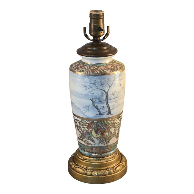 Antique Nippon Scenic Moriage Hand Painted Table Lamp Marked For Sale - Image 11 of 11