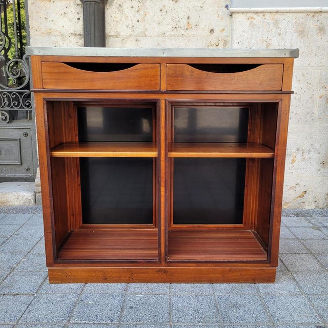 Bistrot De Paris Bar Cabinet in Cherry Wood, Zinc and Gilt Brass from Roche Bobois, France, 1980s For Sale - Image 15 of 18