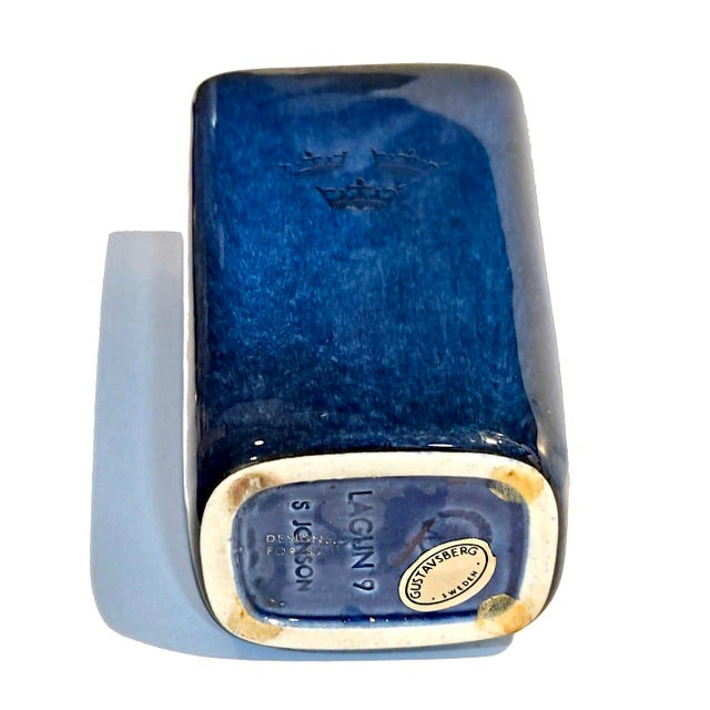 Blue 1960s Gustavsberg Sweden Argenta Lagun Vase With Silver Crown Inlay Designed by Sven Jonson For Sale - Image 8 of 11