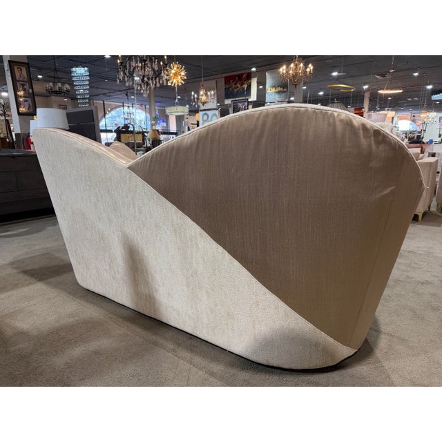 Mid-Century Modern Michael Amini Beige and Gold Satin Sofa For Sale - Image 3 of 6