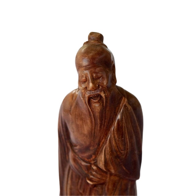 Wood Chinese Sage Wooden Figure For Sale - Image 7 of 7