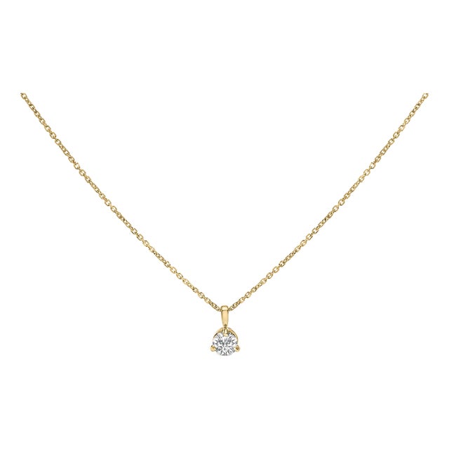 14K Yellow Gold 3/8 Cttw 3 Prong Martini Set Round Diamond Solitaire Pendant Necklace (G-H Color, SI2-I1 Clarity) - 18" Inches For Sale