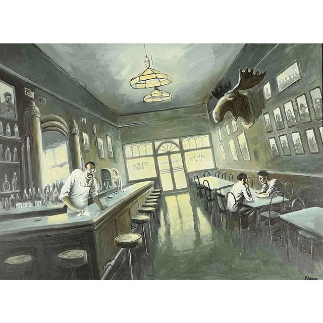 David Fleming Social Realism (California, 20th–21st Century) Riley’s Bar Acrylic on canvas Signed lower right A compelling...