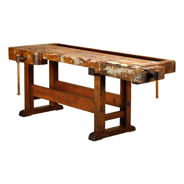 Vintage Industrial Rustic Carpenter's Workbench in Wood, 1950s For Sale
