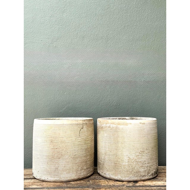 Vintage Ribbed Cement Planters - Pair For Sale - Image 10 of 10