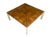 Vintage 1970s Burl Wood & Brass Coffee Table | Hollywood Regency Milo Baughman Style | Parquet Burl Cocktail Table For Sale - Image 14 of 16