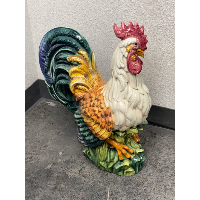 Cream Glazed Ceramic Rooster Sculpture, Large For Sale - Image 8 of 12