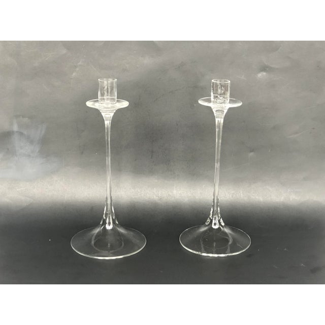 Use these elegant vintage Orrefors glass candlestick holders on your dining table for a special dinner or holiday...