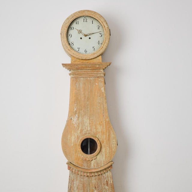 Gustavian (Swedish) Antique Swedish Gustavian Rustic Long Case Clock, Hand-Carved Gustavian Decor For Sale - Image 3 of 10