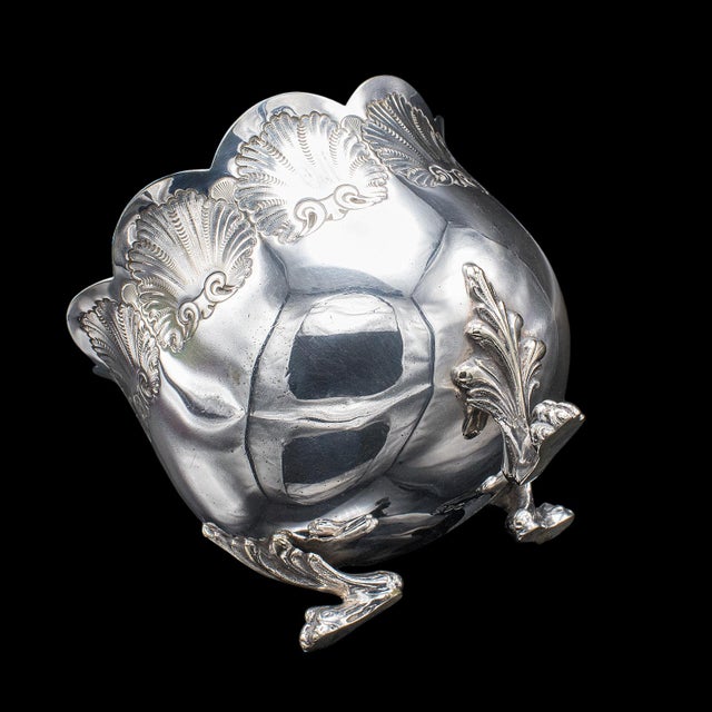 Metal Antique Sugar Bowl, English, Silver Plate, Table Dish, Montieth Style, Victorian For Sale - Image 7 of 12