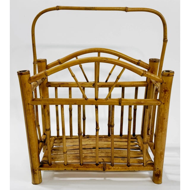 Wood Vintage Mid-Century Rattan Magazine Holder For Sale - Image 7 of 9