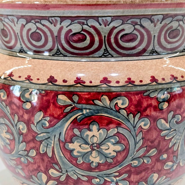 Red Late 20th Century Biagioli Ceramiche Gubbio Italian Majolica Jardiniere – Hand-Painted Vintage Ceramic Planter For Sale - Image 8 of 12