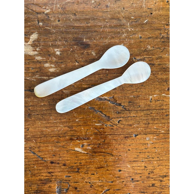 Vintage Mother of Pearl Caviar Serving Set Gold Lipped Shell Bowl With 2 Spoons For Sale - Image 10 of 12