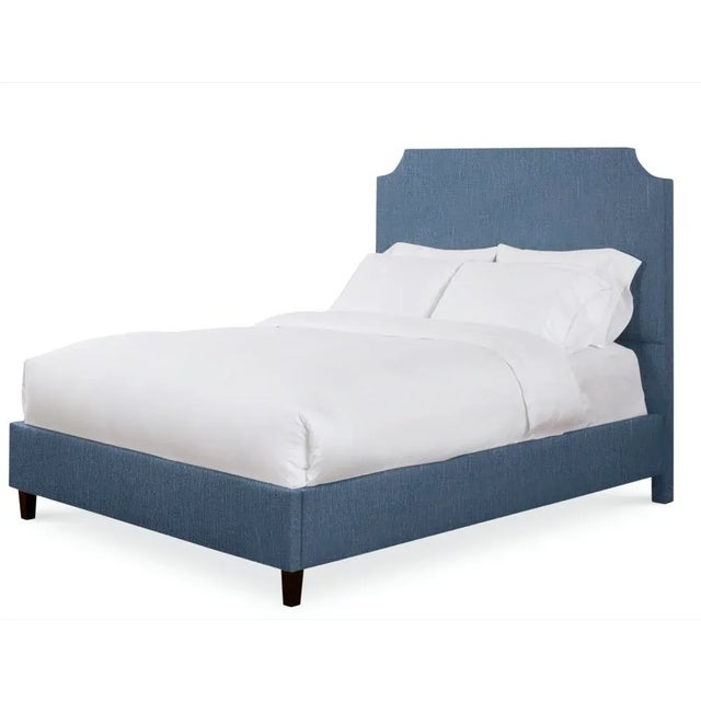 Modern Reagan Queen Bedframe, Navy Linen For Sale - Image 3 of 4