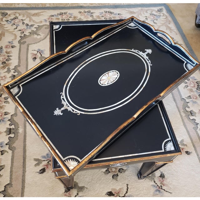 Ej Victor Tray Table - Hardwood Solids With Mother of Pearl Inlay and Gold Accents W/Original Documentation For Sale - Image 15 of 18