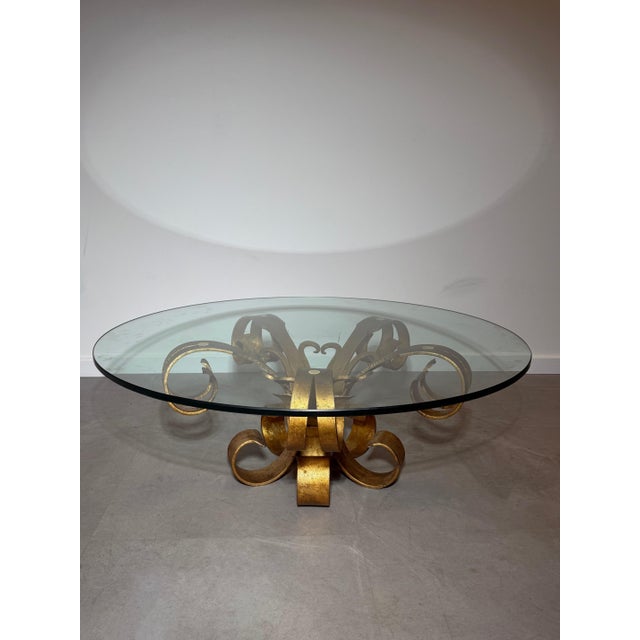 Vintage Gilt Iron Coffee Table with Glass Top For Sale - Image 3 of 7