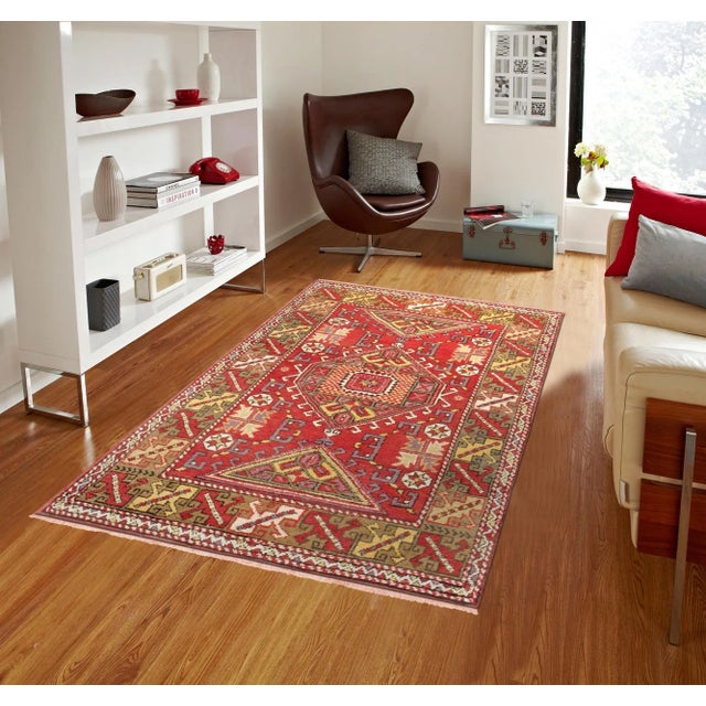 Turkish Vintage Oushak Lamb's Wool Area Rug, 4' 1" X 6' 0", Red For Sale - Image 3 of 4